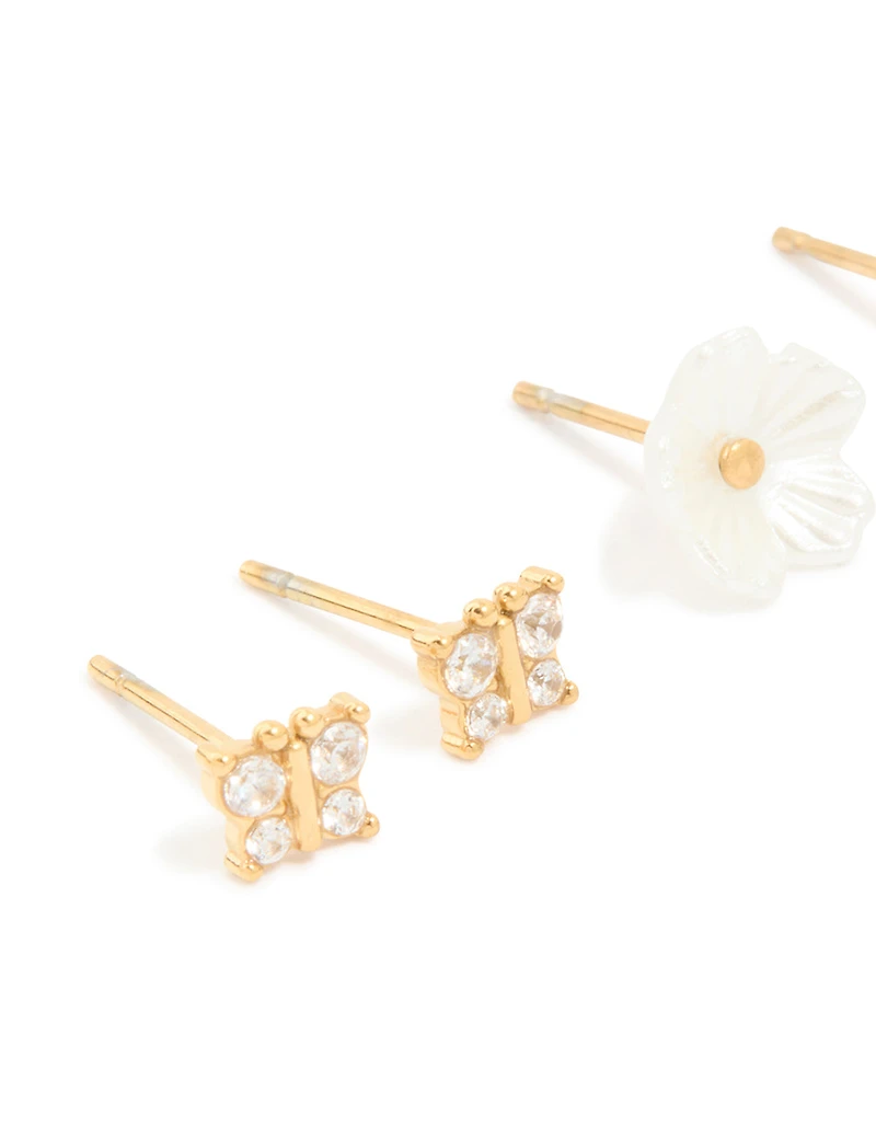 Waterproof Gold Plated Stainless Steel Garden Party Earrings 3-Pack