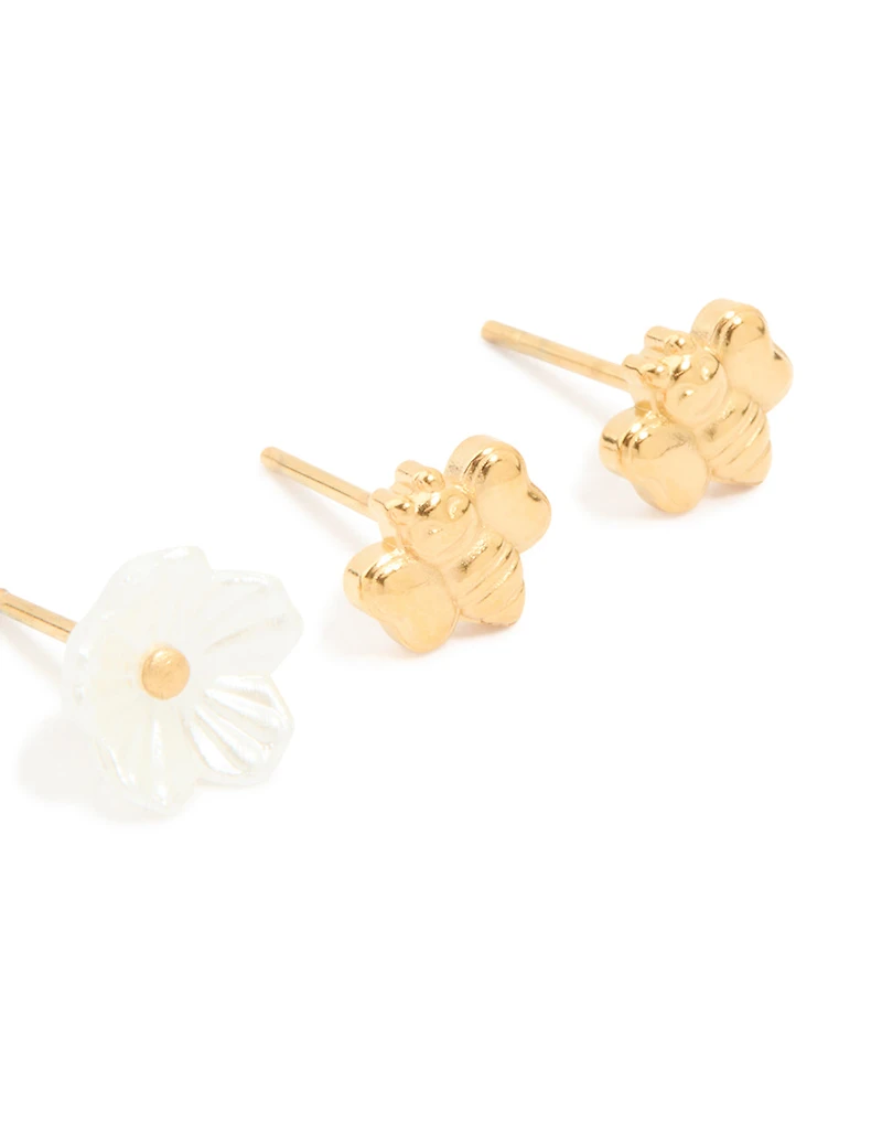 Waterproof Gold Plated Stainless Steel Garden Party Earrings 3-Pack