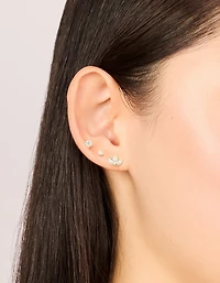 Waterproof Gold Plated Stainless Steel Cubic Zirconia Mixed Shaped Stud Earrings 3-Pack