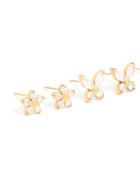 Waterproof Gold Plated Stainless Steel Cubic Zirconia Garden Party Earrings 3-Pack
