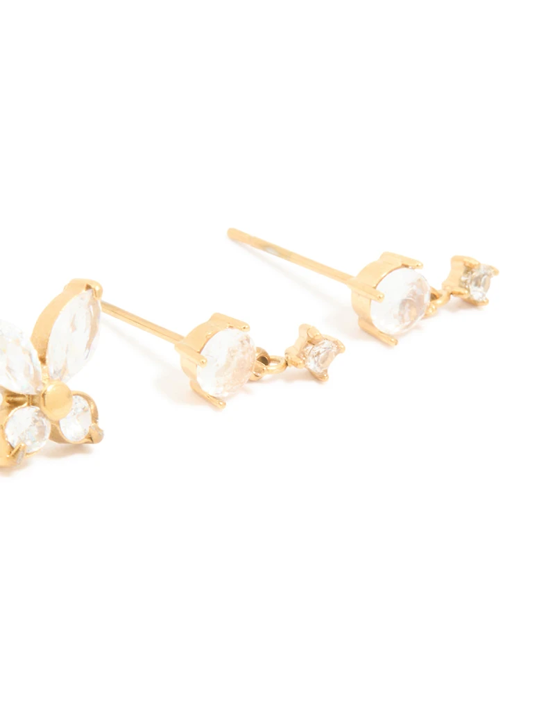 Waterproof Gold Plated Stainless Steel Cubic Zirconia Garden Party Earrings 3-Pack