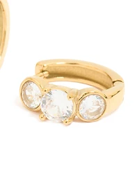 Waterproof Gold Plated Stainless Steel Cubic Zirconia Stone Set Huggie Earrings