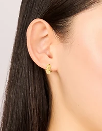 Waterproof Gold Plated Stainless Steel Plaited Detail Huggie Earrings