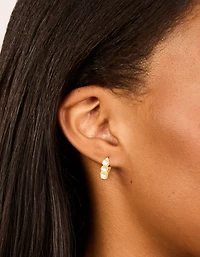 Waterproof Gold Plated Stainless Steel Cubic Zirconia Bezel Huggie Earrings