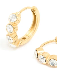 Waterproof Gold Plated Stainless Steel Cubic Zirconia Bezel Huggie Earrings