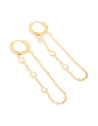 Boucles d’oreilles chutes Huggie en chaîne cubique en acier inoxydable, étanches dorées,