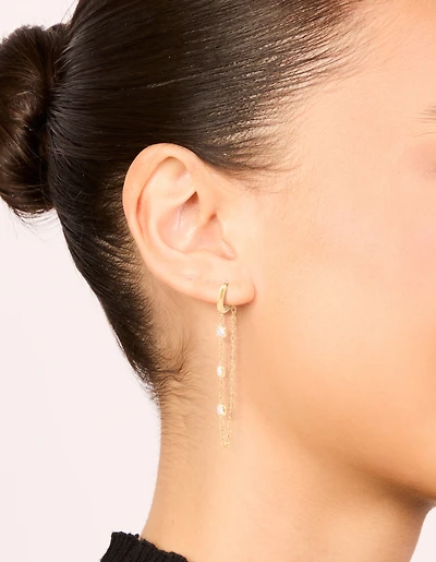 Waterproof Gold Plated Stainless Steel Cubic Zirconia Chain Huggie Drop Earrings