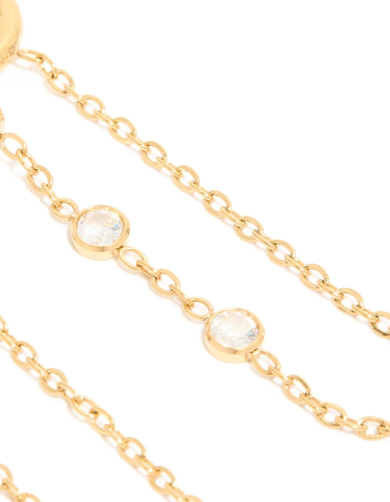 Waterproof Gold Plated Stainless Steel Cubic Zirconia Chain Huggie Drop Earrings