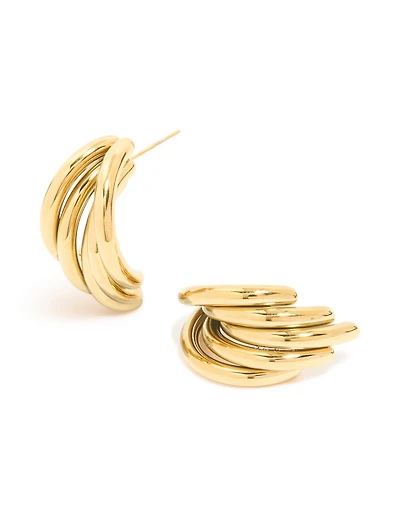 Waterproof Gold Plated Stainless Steel Triple Row Hoop Earrings