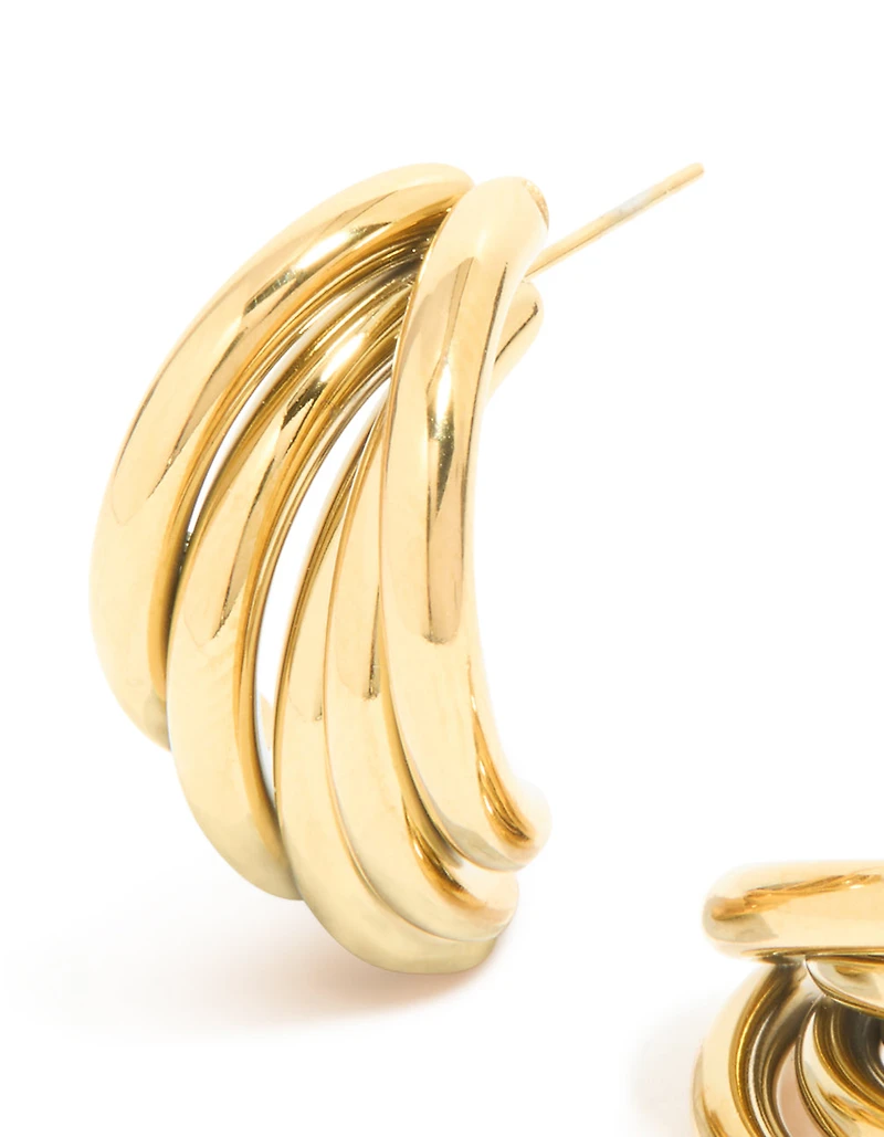 Waterproof Gold Plated Stainless Steel Triple Row Hoop Earrings