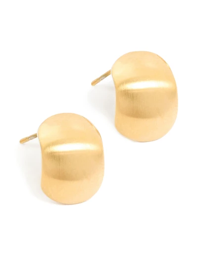 Waterproof Gold Plated Stainless Steel Brushed Pebble Earrings