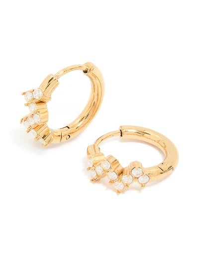 Waterproof Gold Plated Stainless Steel Cubic Zirconia Zig Zag Huggie Earrings