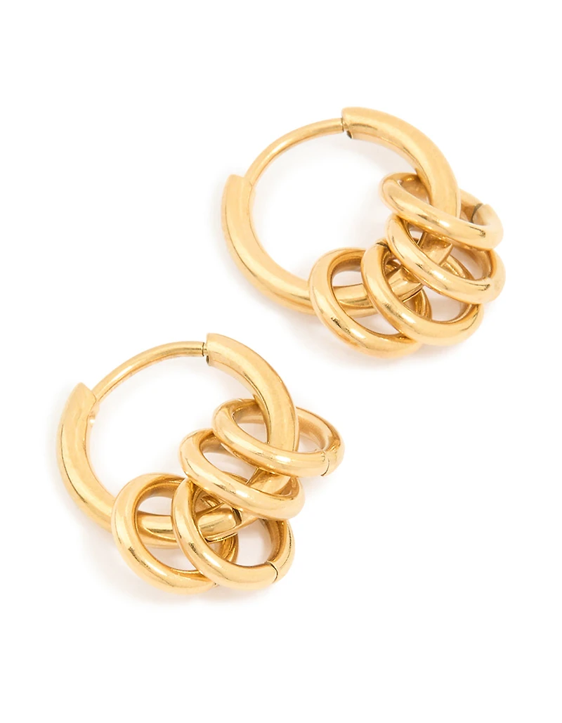 Waterproof Gold Plated Stainless Steel Rondell Link Detail Huggie Earrings