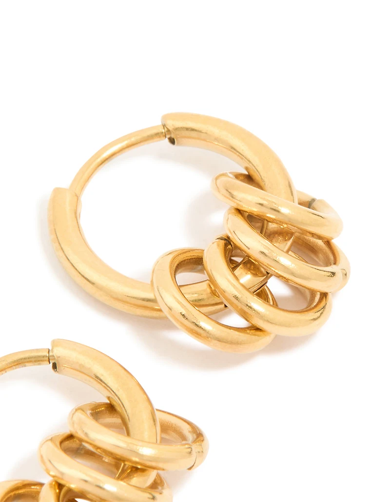 Waterproof Gold Plated Stainless Steel Rondell Link Detail Huggie Earrings