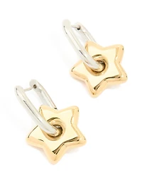 Waterproof Mixed Metals Plated Stainless Steel Small Star Huggie Earrings