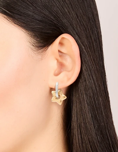 Waterproof Mixed Metals Plated Stainless Steel Small Star Huggie Earrings