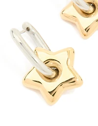 Waterproof Mixed Metals Plated Stainless Steel Small Star Huggie Earrings