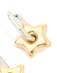 Waterproof Mixed Metals Plated Stainless Steel Small Star Huggie Earrings