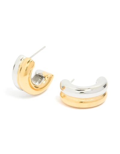 Boucles d’oreilles Huggie en acier inoxydable, étanches, plaquées de métal mixte, à couches