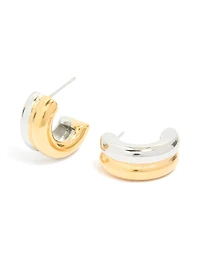 Boucles d’oreilles Huggie en acier inoxydable, étanches, plaquées de métal mixte, à couches