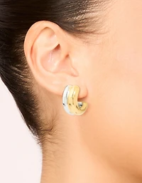 Waterproof Mixed Metal Plated Stainless Steel Layered Huggie Earrings