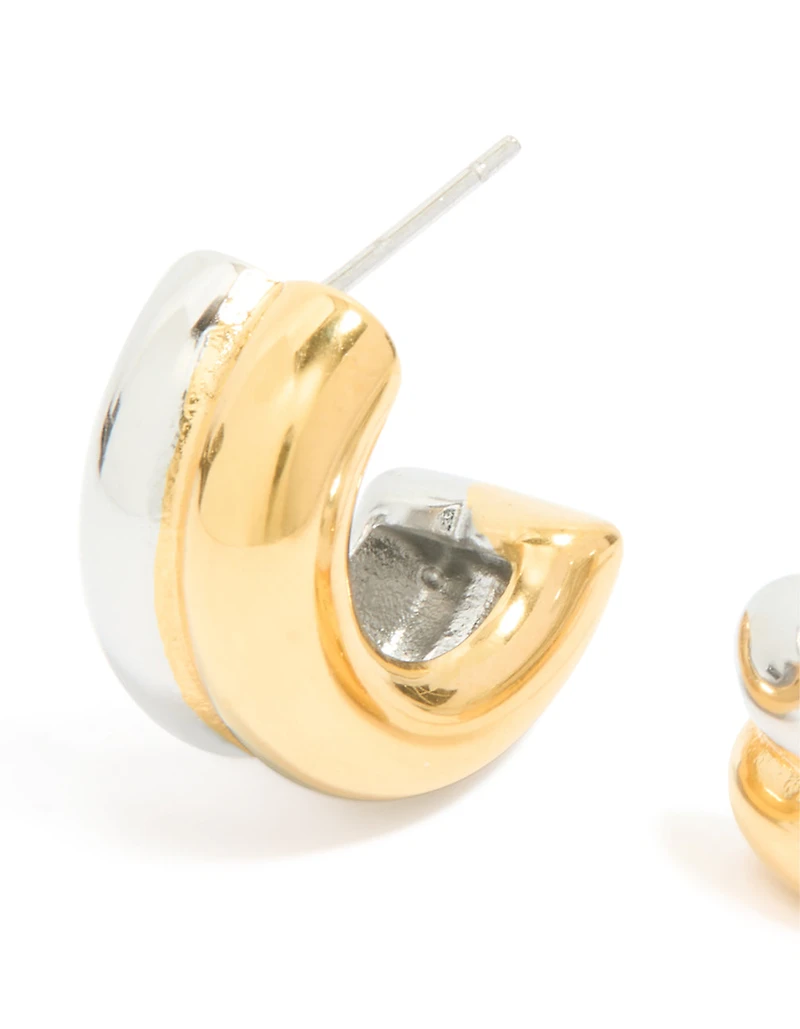 Waterproof Mixed Metal Plated Stainless Steel Layered Huggie Earrings