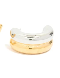 Waterproof Mixed Metal Plated Stainless Steel Layered Huggie Earrings