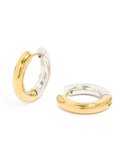 Waterproof Mixed Metal Plated Stainless Steel Huggie Earrings 12 MM