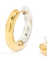 Waterproof Mixed Metal Plated Stainless Steel Huggie Earrings 12 MM