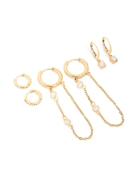 Waterproof Gold Plated Stainless Steel Bezel Clicker & Chain Earrings Stacking Pack