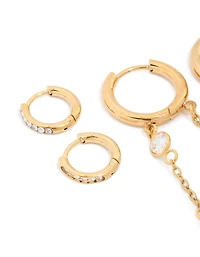 Waterproof Gold Plated Stainless Steel Bezel Clicker & Chain Earrings Stacking Pack