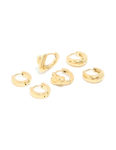 Waterproof Gold Plated Stainless Steel Chunky Huggie Earrings 3-Pack