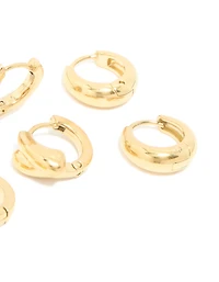 Waterproof Gold Plated Stainless Steel Chunky Huggie Earrings 3-Pack