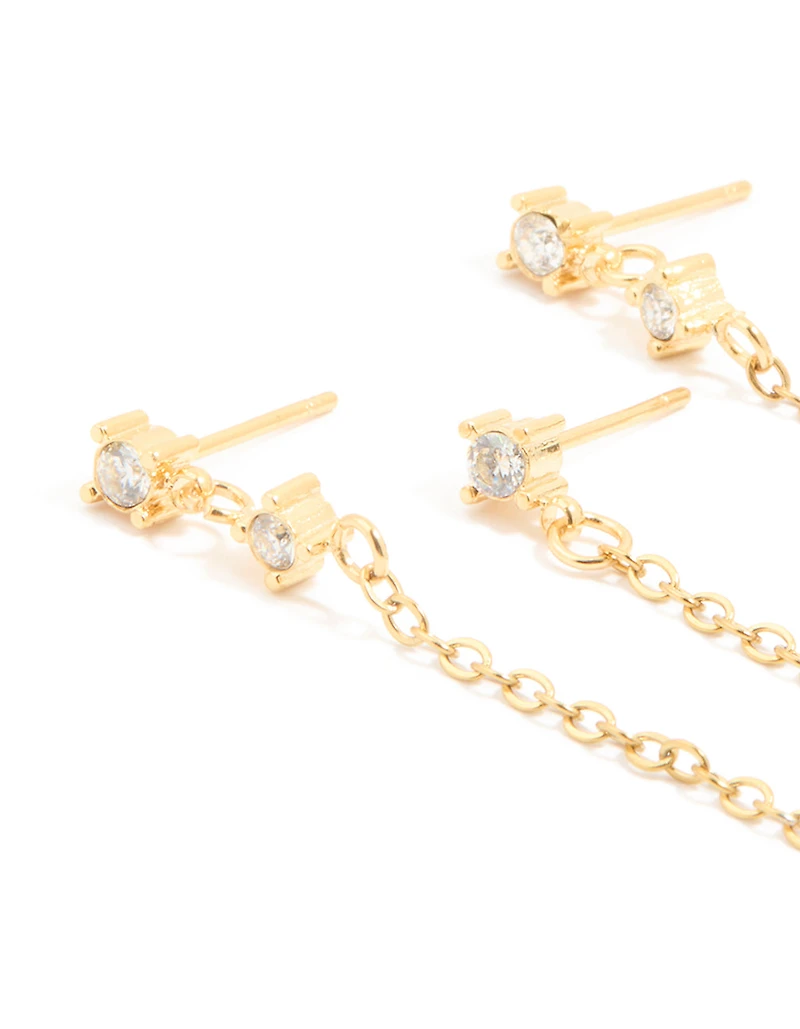 Waterproof Gold Plated Stainless Steel Cubic Zirconia Huggie & Chain Ear Stacking Pack