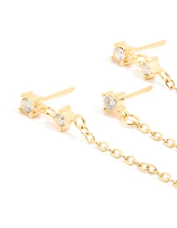 Waterproof Gold Plated Stainless Steel Cubic Zirconia Huggie & Chain Ear Stacking Pack