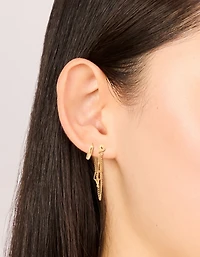 Waterproof Gold Plated Stainless Steel Classic Chain Earrings & Huggie Earrings 2-Pack