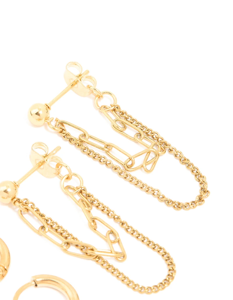 Waterproof Gold Plated Stainless Steel Classic Chain Earrings & Huggie Earrings 2-Pack