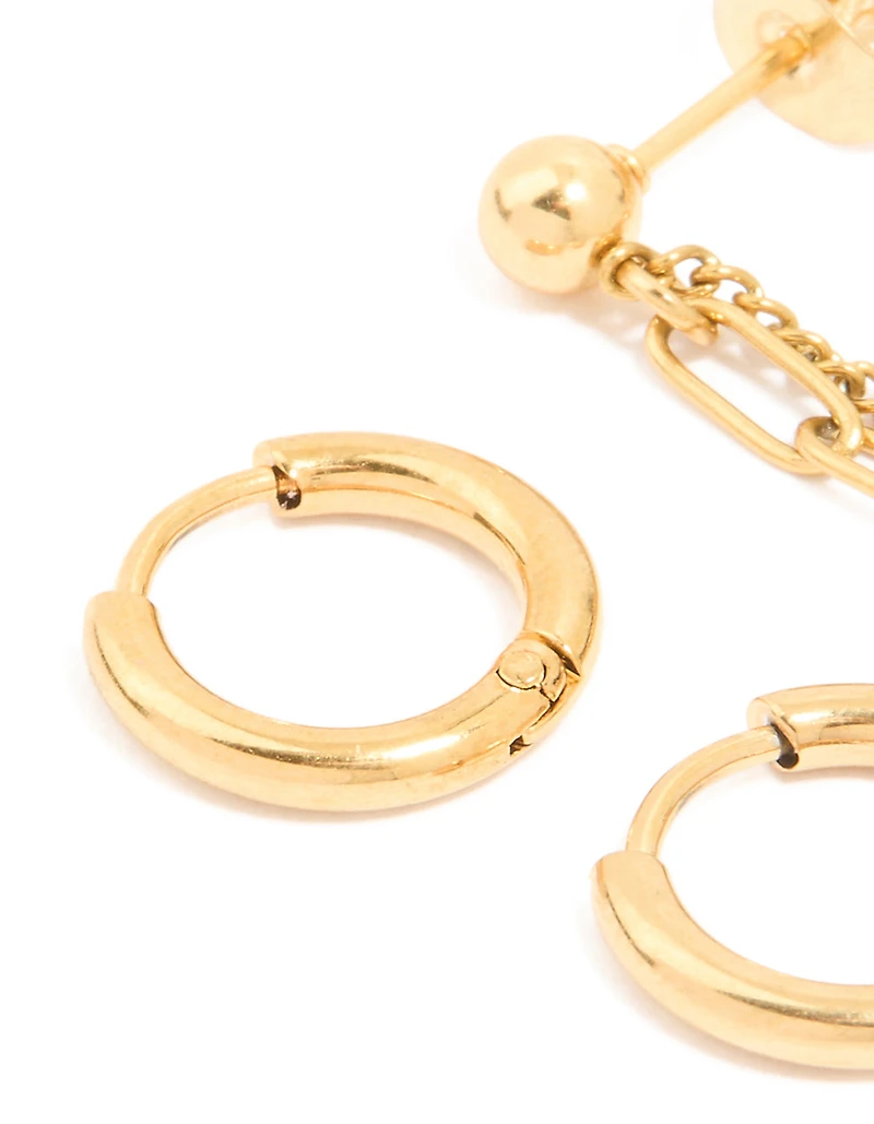 Waterproof Gold Plated Stainless Steel Classic Chain Earrings & Huggie Earrings 2-Pack