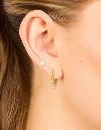 Boucles d’oreilles à cerceaux rectangulaires en acier inoxydable plaqués or imperméables et clous en zircone cubique en paquet de 2