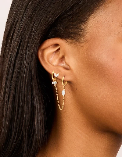 Waterproof Gold Plated Stainless Steel Diamante Chain Earrings 2- Pack