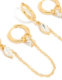 Waterproof Gold Plated Stainless Steel Diamante Chain Earrings 2- Pack