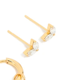 Waterproof Gold Plated Stainless Steel Diamante Chain Earrings 2- Pack