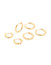 Waterproof Gold Plated Stainless Steel Mixed Detail Huggie Earrings 3-Pack