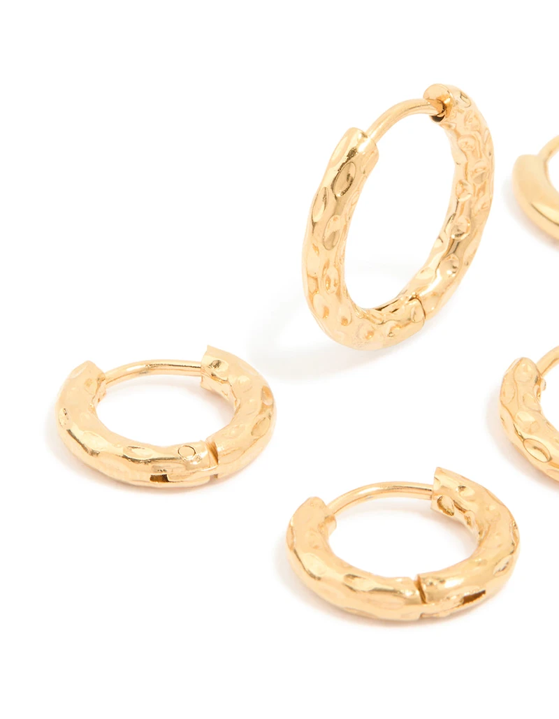 Waterproof Gold Plated Stainless Steel Mixed Detail Huggie Earrings 3-Pack