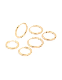 Waterproof Gold Plated Stainless Steel Classic Huggie Clicker Earrings 3-Pack
