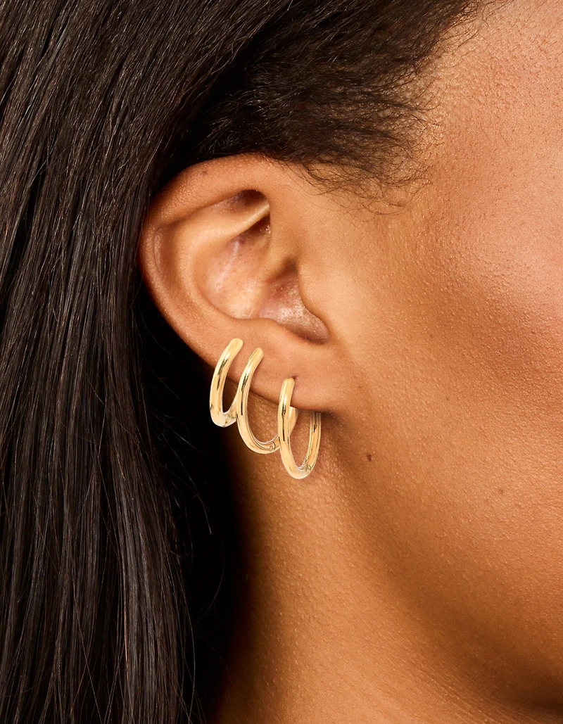 Waterproof Gold Plated Stainless Steel Classic Huggie Clicker Earrings 3-Pack