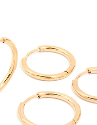 Waterproof Gold Plated Stainless Steel Classic Huggie Clicker Earrings 3-Pack