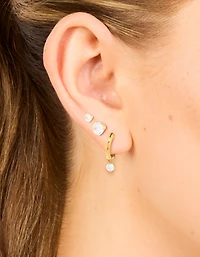 Waterproof Gold Plated Stainless Steel Cubic Zirconia Hoop & Stud Earrings 3-Pack