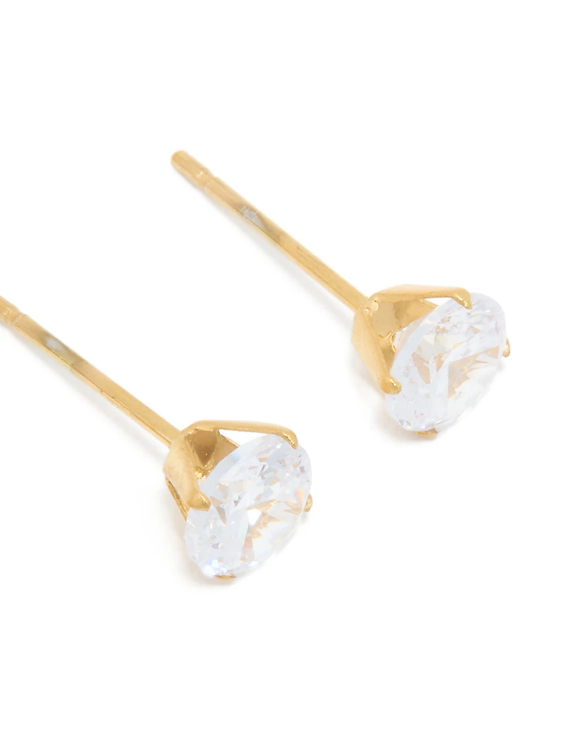 Waterproof Gold Plated Stainless Steel Cubic Zirconia Hoop & Stud Earrings 3-Pack