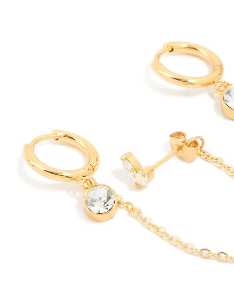 Waterproof Gold Plated Stainless Steel Cubic Zirconia Mixed Earrings 2-Pack